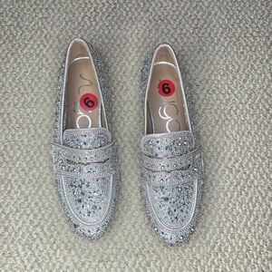 Sugar Sparkling Silver Crystal Rhinestone Loafers Size 6 NWOT